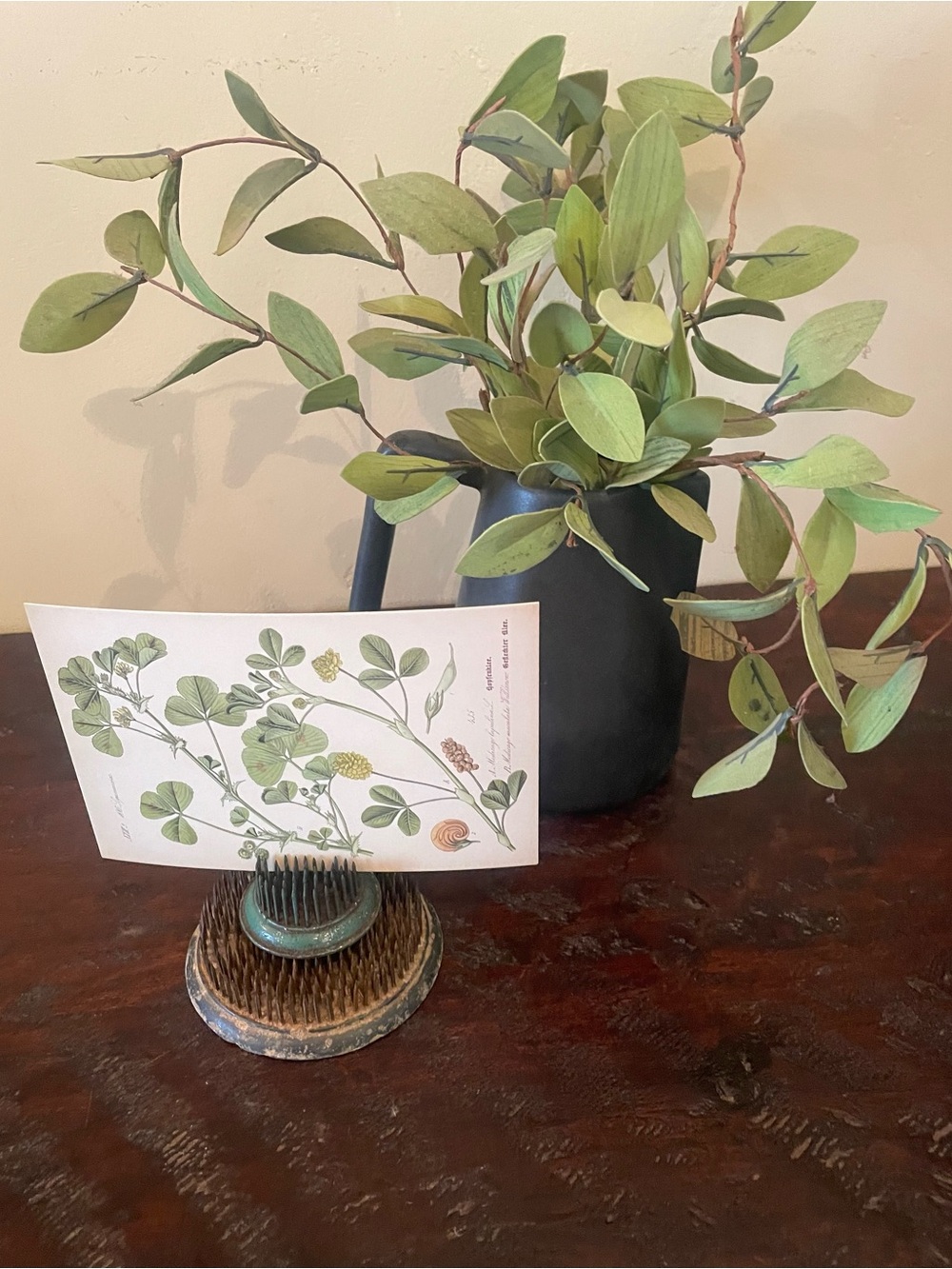 Set of 2 Vintage Metal Floral Frogs & Post Card